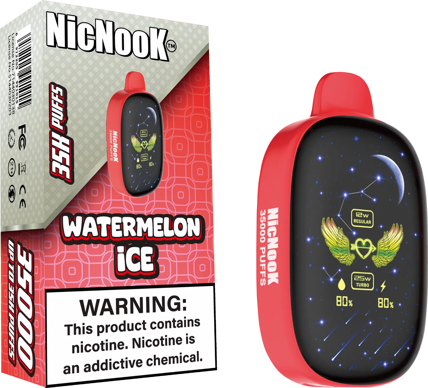 NicNook Watermelon Ice disposable vape delivers a crisp, juicy watermelon flavor with a cool menthol finish, offering a refreshing and smooth vaping experience.